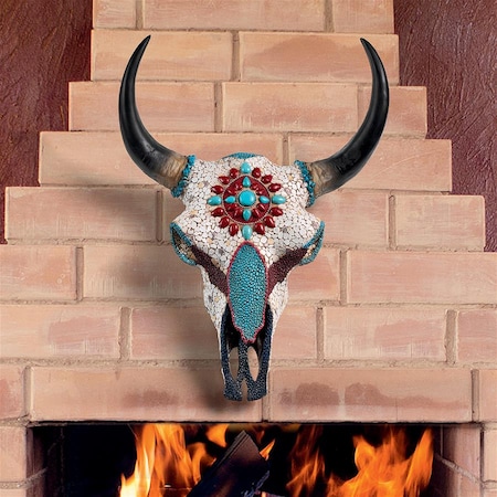 Mystic Plains Warrior Faux Gem Encrusted Cow Skull Wall Sculpture